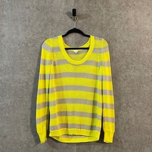 J. Crew Cotton and Linen Loose Knit Striped Yellow & Grey Sweater
